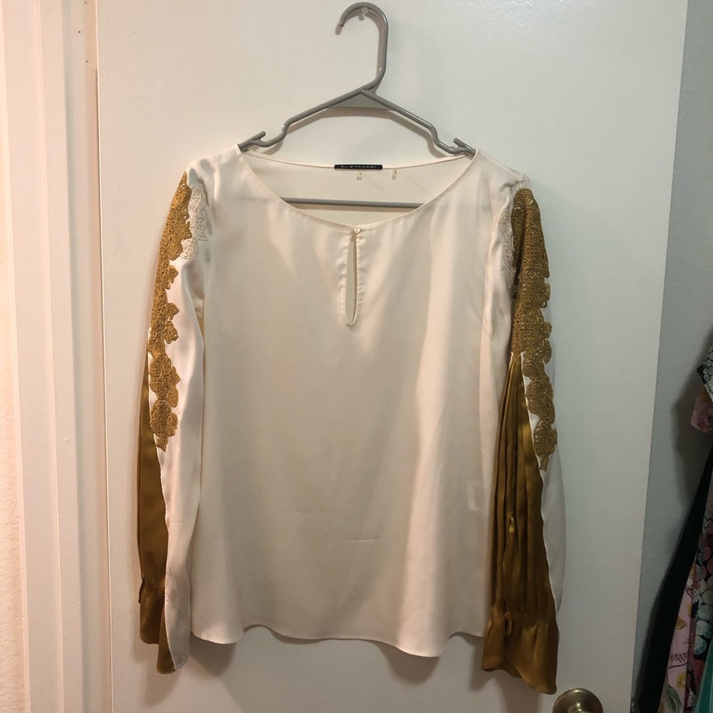 Elie Tahari Ivory Gold Silk Blouse Top